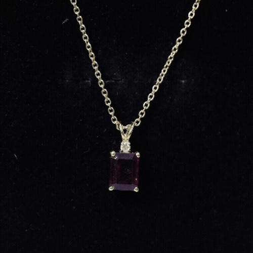 2 Carat Emerald Cut Rhodolite Solitaire Necklace with Lab Diamond